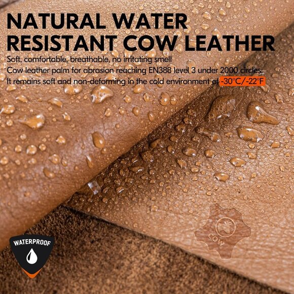 Leather Warm Ski Gloves - Picture 6 of 7